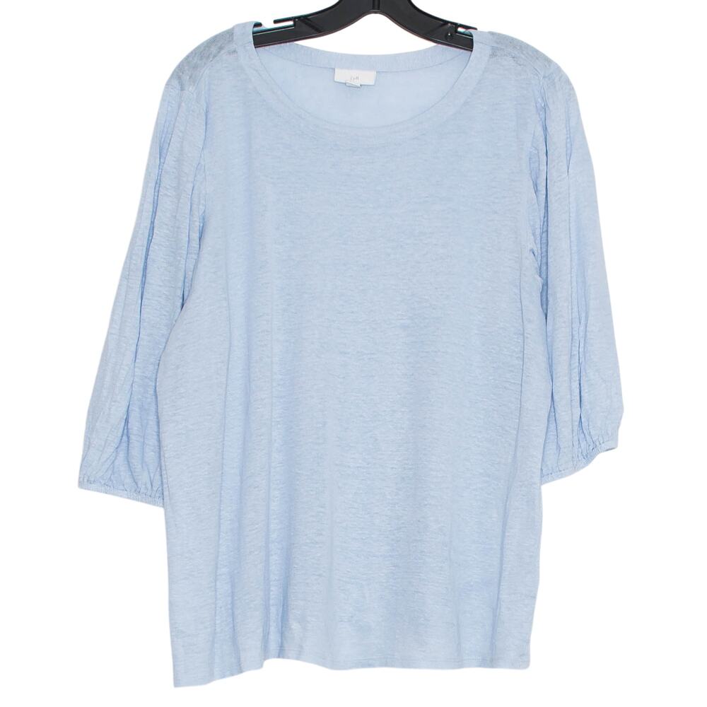 J Jill Linen Top Blue XL Cottagecore Lagenlook Boho Minimalist Coastal Spring